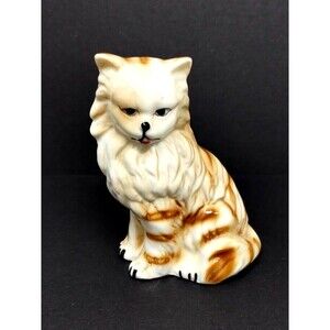 Vtg Ceramic Cat Planter Figurine Tongue Kitten Statue Decor Yellow Kitty